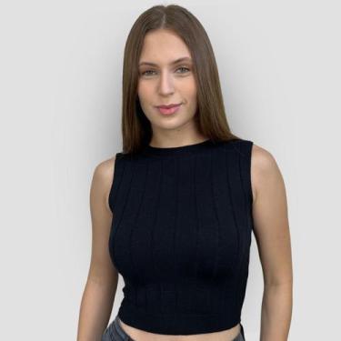 Imagem de Cropped Regata Canelado Blusa Feminina Modal Fashion Verão - GIP, Pret