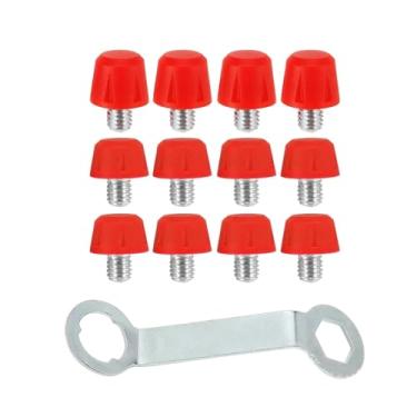 Imagem de IEUDNS Conjunto de 12 travas de reposição para chuteiras de futebol, portáteis e para grama sintética, com chave de 8 mm e 10 mm, para treinamento em, Vermelho