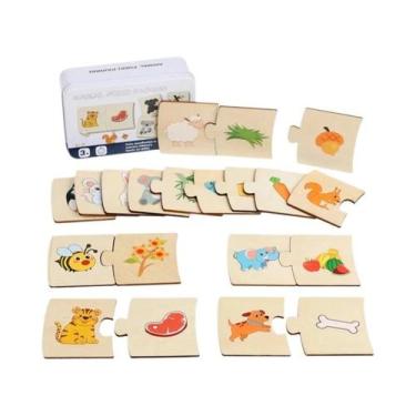 Imagem de Quebra-Cabeça De Alimentos De Animais Em Madeira Para Crianças, Brinqu