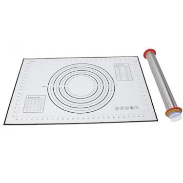 Imagem de Generic Esteira da Pastelaria do Cozimento do Silicone Rolo da Massa, Conjunto de Esteira de Silicone Rolo de Aço Inoxidável Fácil de Operar Escala Conveniente Prova Deformação para a Torta (Tapete