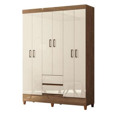 Imagem de Guarda Roupa Casal 6 Portas com Pés Fit Jequitibá Off Acetinado - Santos Andirá
