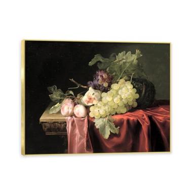 Imagem de Moldura dourada. Arte vintage emoldurada de frutas mortas, pintura clássica de cozinha country, decoração de parede de casa de fazenda quente para sala de jantar e cozinha. B17. 50 x 65 cm-19,7 x 25,6