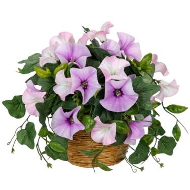 Imagem de Briful Conjunto de 2 arranjos de flores artificiais com cesta de vime em vaso de flores de seda para decoração de casa (amarelo)