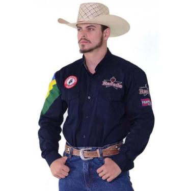 Imagem de Camisa Country Bordada Radade Masculina Barretos HC, Azul, Marinho, P