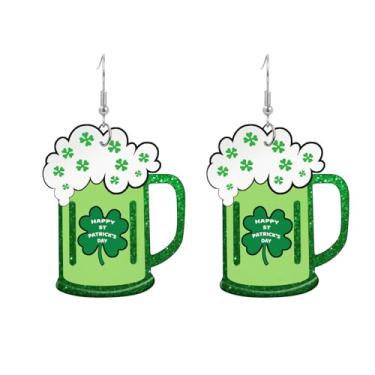 Imagem de Brincos femininos do Dia de São Patrício | Brincos de acrílico trevo verde | Joias irlandesas - Presente adorável