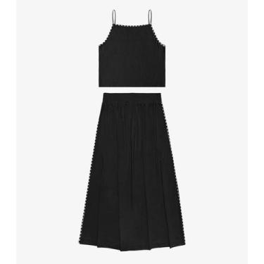 Imagem de Conjunto Feminino Blusa Com Saia Midi Endless Preto, G, Preto