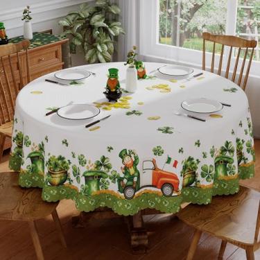Imagem de Siilues Toalha de mesa redonda Dia de São Patrício 152 x 152 cm, toalha de mesa lavável verde Shamrock Lucky St Patricks primavera impermeável borda recortada toalha de mesa decoração de mesa festa