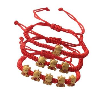 Imagem de Pingyongchang Pulseiras de Ano Novo de Cavalo Feitas à Mão com Contas do Zodíaco Chinês Feng Shui Amuleto da Sorte Pulseiras Elásticas Corda Vermelha Trança de Cavalo Pulseira para Mulheres, Small