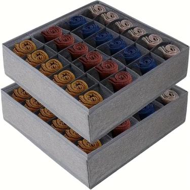 Imagem de Organizador Dobrável para Gavetas com 24 Compartimentos, Cinza, TNT, 32x32x10cm, para Roupas Íntimas, Meias, Cuecas, Calcinhas, Lingerie