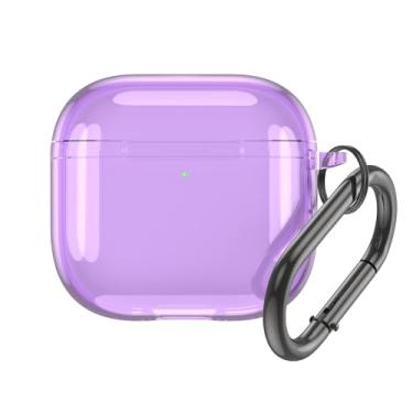 Imagem de Capa para AirPods 4 com chaveiro, capa de silicone transparente, capa protetora de pele macia, capa para fone de ouvido antiqueda (roxo, AirpodsPro4)