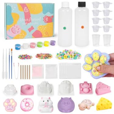 Imagem de Starry Taba Squishy Kit de 500 g Taba Squishy Making DIY Kit com silicone líquido AB 1:1 Cura totalmente livre de bolhas com 6 moldes, pó flocado para presente de alívio de estresse