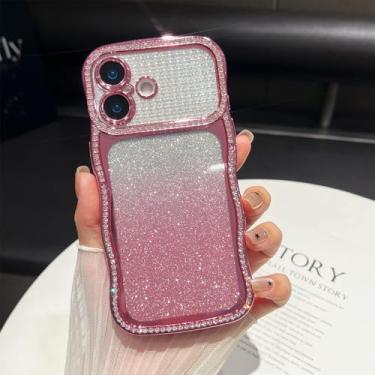 Imagem de ZTOFERA Capa de diamante brilhante para iPhone 15, moldura ondulada encaracolada com cartão de padrão gradiente, TPU macio fino e capa protetora completa para câmera, design bonito e transparente para