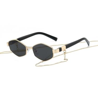 Imagem de Óculos de Sol Femininos com Degradê Poligonal, Hastes Personalizadas e Corrente, Proteção UV400 (1)