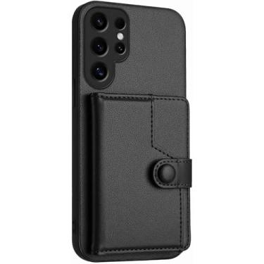 Imagem de CYPOSLDN Capa para Samsung Galaxy S25/S25 Ultra/S25 Plus, capa de telefone celular com suporte de botão e coldre de couro, capa de bolso para cartão, S25, preta