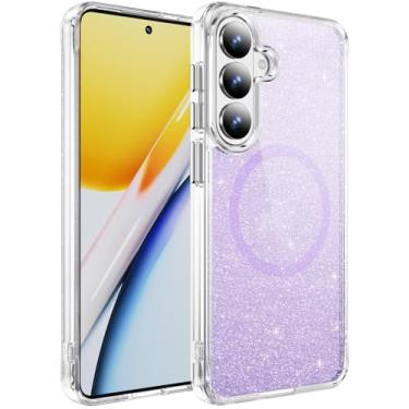 Imagem de Asdsinfor Capa transparente para Galaxy S24 Plus / S25 Plus com efeito de pó com glitter, parte traseira acrílica, bordas macias, proteção à prova de choque, minimalista, durável para Samsung Galaxy