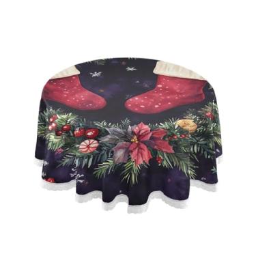 Imagem de Qilmy Toalha de mesa redonda de palmeira de treliça verde, 152 cm, resistente à água, à prova de derramamento, capa de mesa grande para jantar de reunião de família em ambientes internos e externos