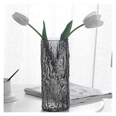 Imagem de x3anggyt5 Vaso de flores criativo simples moderno sala de estar extremamente congelado INS vaso de vidro decoração arranjo flores rosa cinza vasos de mesa decoração de casa (grande)