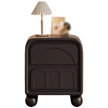 Imagem de Mesa de cabeceira grande de madeira maciça em formato oval com 2 gavetas de armazenamento, moldura resistente para pequenos espaços, móveis de cabeceira