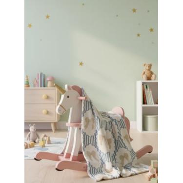 Imagem de LITTLE CELEBRITY - Cobertor clássico de giz de laço 127 x 177 cm - Manta de lã de pelúcia azul e branco, decoração Grandmillennial Cottagecore, elegante para cama de sofá