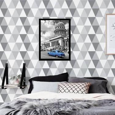 Imagem de Quadro Fotografia Carro Vintage Azul 33X24 Com Vidro - Preta