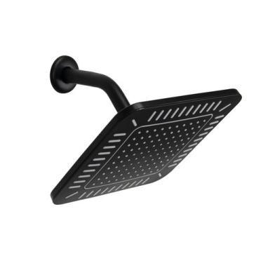 Imagem de Ducha Quadrada 21 cm Preto em ABS c/ Suporte de Parede - AMG Metais