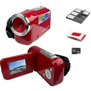 Imagem de Acuvar Filmadora digital compacta de 16 MP com vídeo HD e fotos Zoom de 16x com tela de 2,4 polegadas, cartão de 32 GB, capa para cartão de memória, leitor de cartão e cabo USB (vermelho, kit)