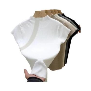 Imagem de Suéter Feminino De Tricô Fino Com Gola Alta E Manga Curta, Modelo Body