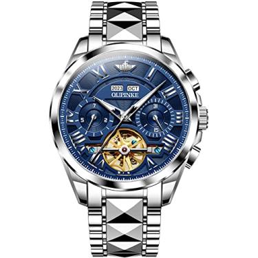 Imagem de OLEVS Relógio masculino automático, esqueleto, mecânico, luxuoso, à prova d'água, luminoso, tungstênio, Bule3236