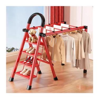 Imagem de Escada de espinha de peixe doméstica dobrável engrossada, a alegria de se mover em vermelho aumenta passo a passo (cor: escada de 4 degraus)