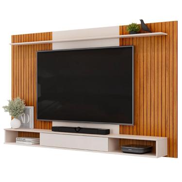 Imagem de Painel Para TV 70 Pol com Bancada Suspensa 215cm Dom D05 Freijó Off White - Lyam Decor