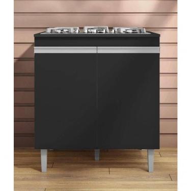 Imagem de Balcão Cozinha Cooktop Andréia Com Tampo 2 Portas Preto - Ajl