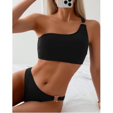 Imagem de Biquíni Um Ombro Só Feminino Conjunto Top Calcinha Detalhes Argola Mod