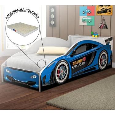 Imagem de Cama Quarto Carro Solteiro Baú C/ Colchao Grade de Proteção - VITAMOV,
