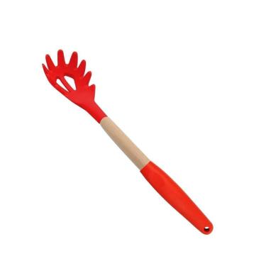 Imagem de Pegador De Macarrão Massas Silicone E Madeira Grande 32cm Vermelho Em Casa Tem