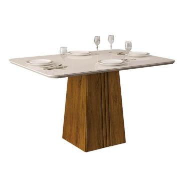 Imagem de Mesa De Sala Jantar Italia + Tampo Madeirado Vidro 120x90cm Freijó-off White