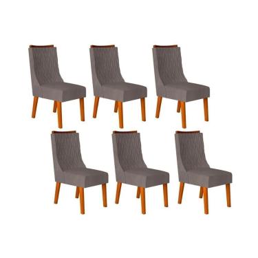 Imagem de Cadeira Sala de Jantar Jade Kit 6 Un Freijó/Veludo Lunar - DJ Móveis