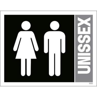 Imagem de Kit 10 Placa Acm Banheiro Unissex Preta Ícone 18X23 - Sinalizo