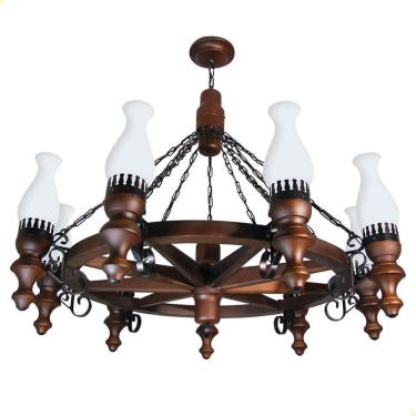 Imagem de Lustre Muller Roda Carroça 9 Lâmpadas Envelhecido 909e