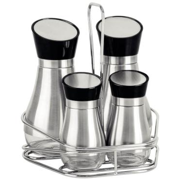 Imagem de Conjunto Galheteiro Tramontina Em Vidro E Aço Inox Com Suporte Em Aço Com 4 Dispensers 61119200