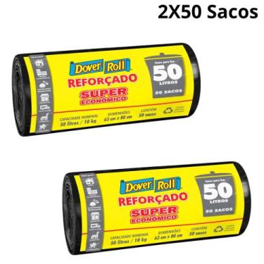 Imagem de Kit 2 rolos saco de lixo reforçado dover roll 50l  alta resistência, p