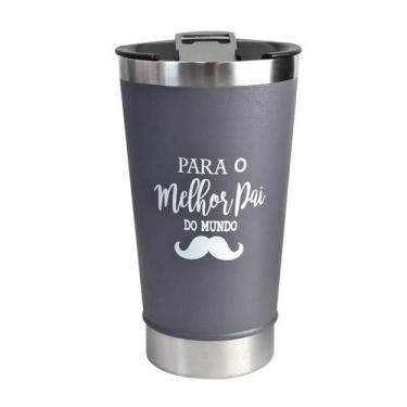 Imagem de Copo térmico de inox com tampa e abridor "para o melhor pai do mundo" 