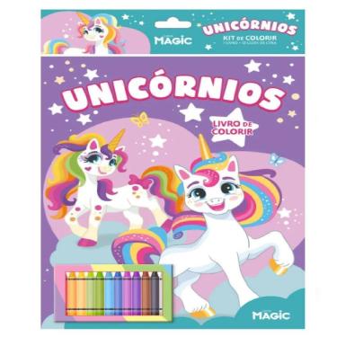 Imagem de Livro De Colorir Unicornio Com 12 Giz De Cera