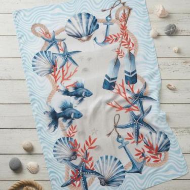 Imagem de Canga De Praia Döhler 100 viscose Blue Waves 1,50mx1,00m - Dohler