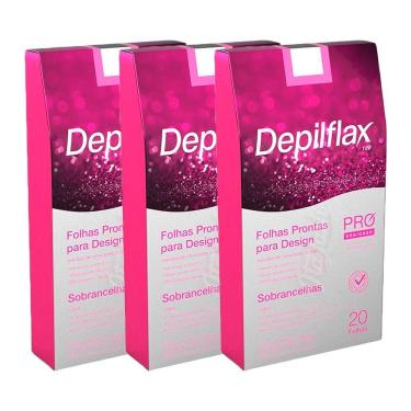 Imagem de Folha De Cera Fria Kit 60un Prontas Depilação Facial Design Sobrancelhas Rosa Modelagem Depilflax