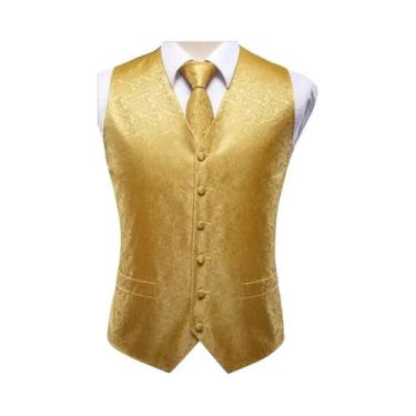 Imagem de Colete De Luxo Masculino Dourado Com Gravata Borboleta, Lenço De Bolso