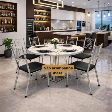 Imagem de Kit 6 Cadeira Slin Aço Resistente Cromada Sala Jantar Cozinha