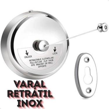 Imagem de Varal de Parede Retrátil em Aço Inox com Corda Nylon Recolhivel Extens