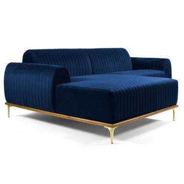 Imagem de Sofá 245cm 4 Lugares Com Chaise Esquerdo Pés Gold Molino B-304 Veludo Azul Marinho