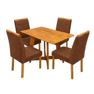 Imagem de Mesa de Jantar Dubai Flex 120x80cm Sem Vidro e 4 Cadeiras Giulia em Veludo Estofadas Cel Móveis Cor Cinamomo Off White com Tecido Marrom
