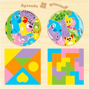 Imagem de Brinquedo Quebra Cabeça 4 em 1 Didático Educativo Animais e Frutas - D